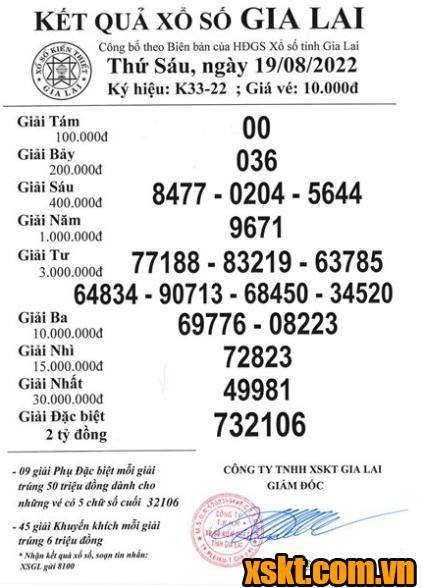 XSGL ngày 19/8/2022