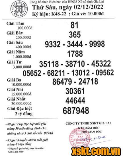 XSGL ngày 2/12/2022