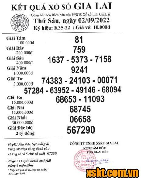 XSGL ngày 2/9/2022