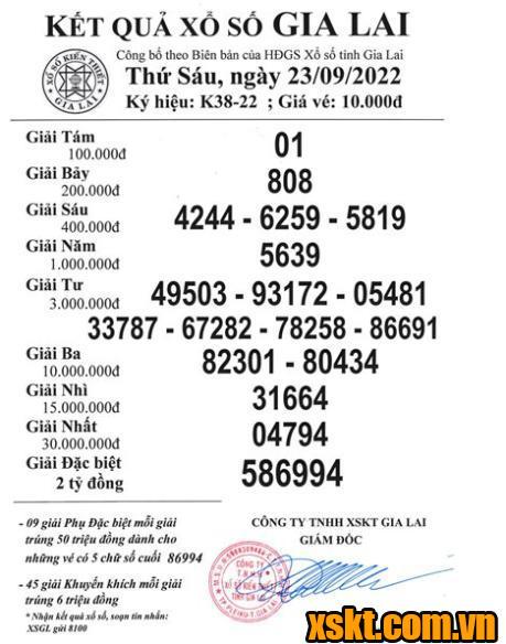 XSGL ngày 23/9/2022