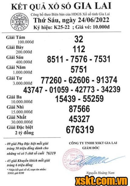 XSGL ngày 24/6/2022