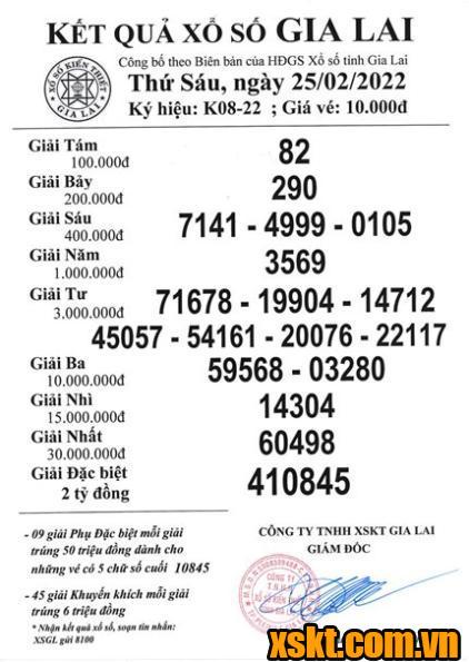 XSGL ngày 25/2/2022
