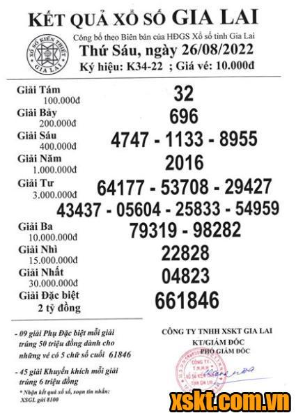 XSGL ngày 26/8/2022