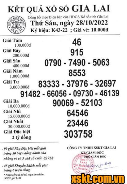 XSGL ngày 28/10/2022