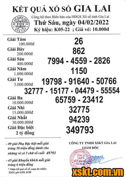 XSGL ngày 4/2/2022