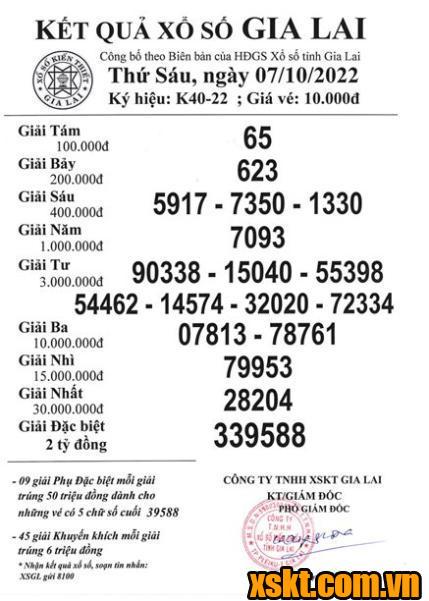 XSGL ngày 7/10/2022