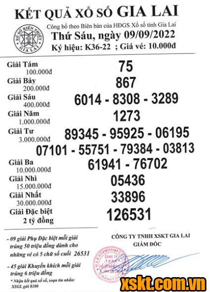 XSGL ngày 9/9/2022