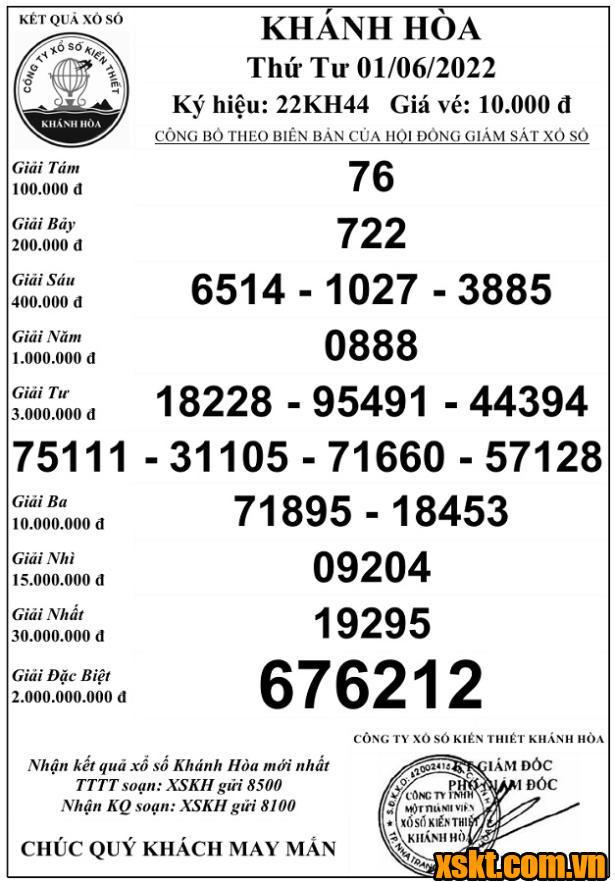 XSKH ngày 1/6/2022
