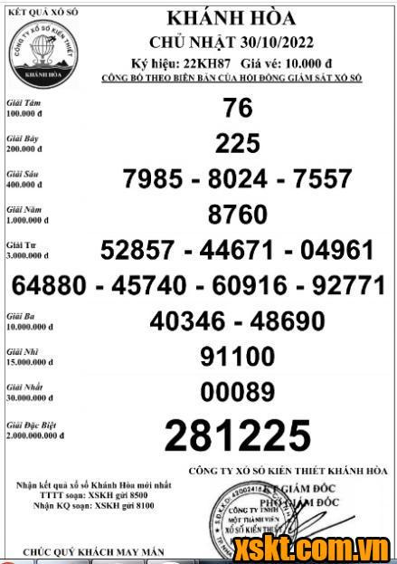 XSKH ngày 30/10/2022