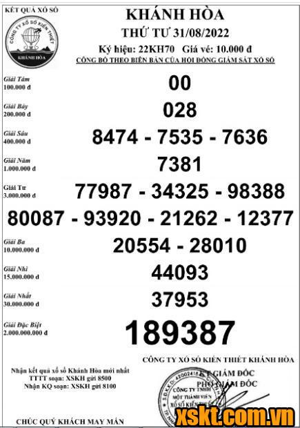 XSKH ngày 31/8/2022