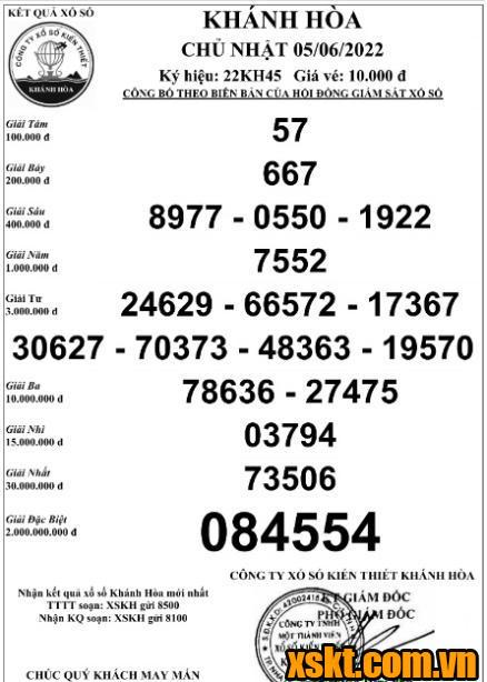 XSKH ngày 5/6/2022