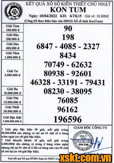 XSKT ngày 10/4/2022