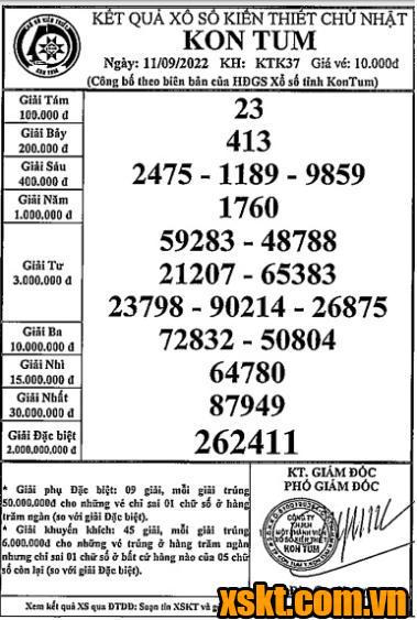XSKT ngày 11/9/2022