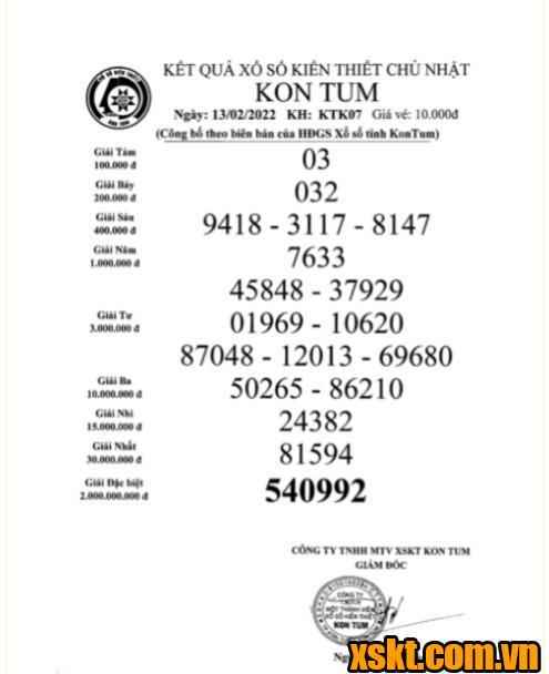 XSKT ngày 13/2/2022