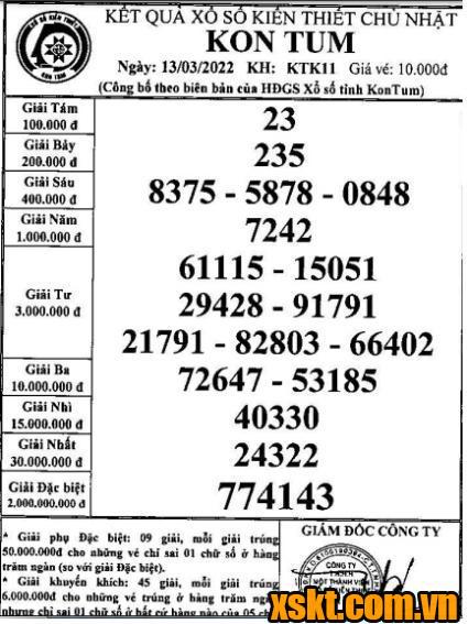 XSKT ngày 13/3/2022