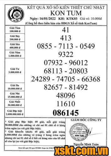 XSKT ngày 16/1/2022