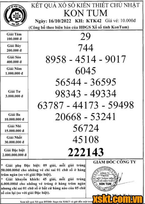 XSKT ngày 16/10/2022