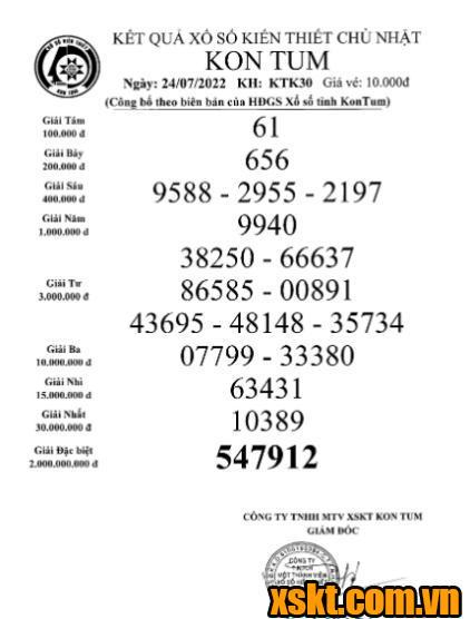 XSKT ngày 24/7/2022
