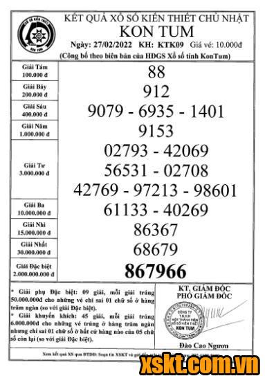 XSKT ngày 27/2/2022