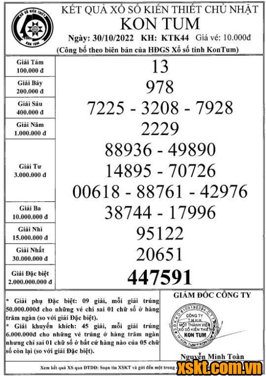 XSKT ngày 30/10/2022