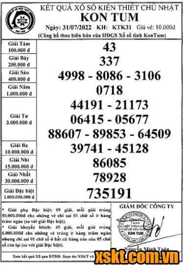 XSKT ngày 31/7/2022