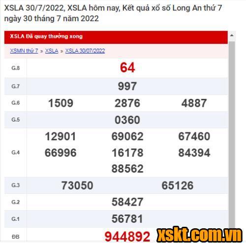 XSLA ngày 30/7/2022