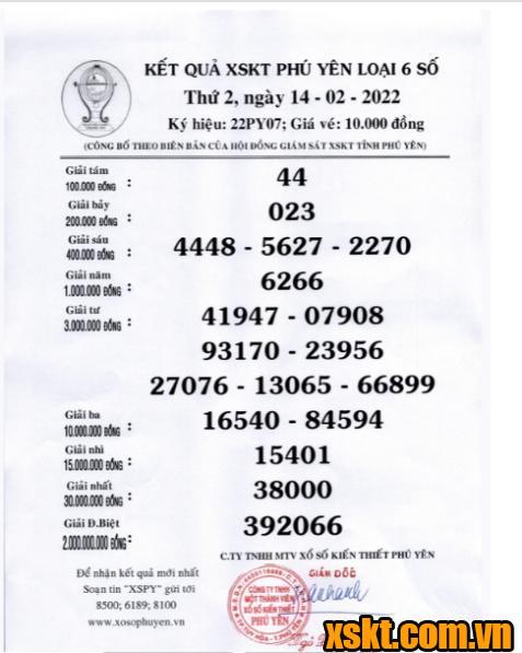 XSPY ngày 14/2/2022