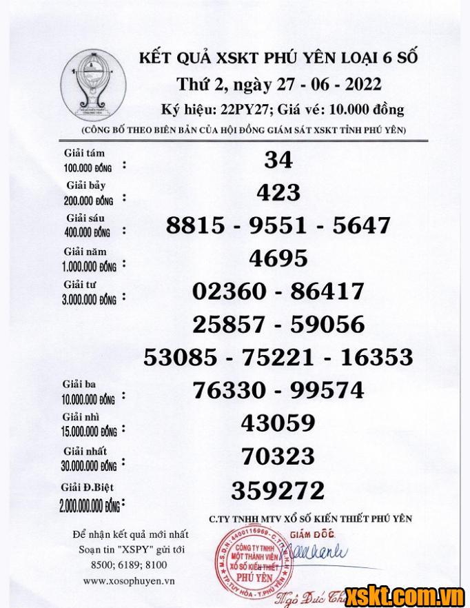 XSPY ngày 27/6/2022