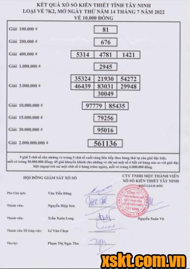 XSTN ngày 14/7/2022
