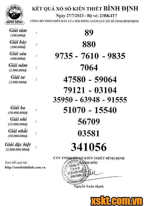XSBDI ngày 27/7/2023