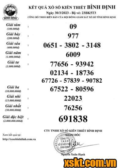 XSBDI ngày 30/3/2023