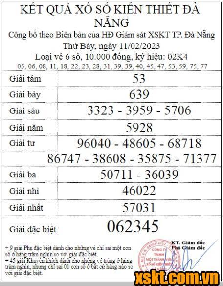XSDNG ngày 11/2/2023