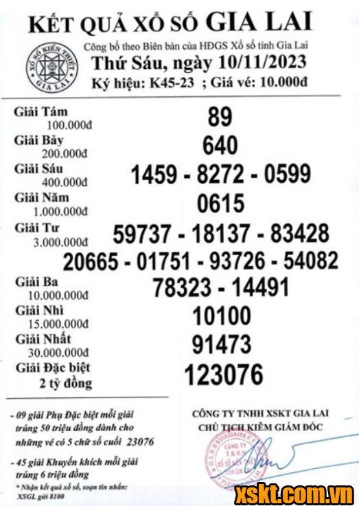 XSGL ngày 10/11/2023