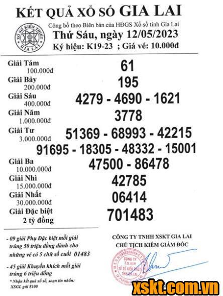 XSGL ngày 12/5/2023