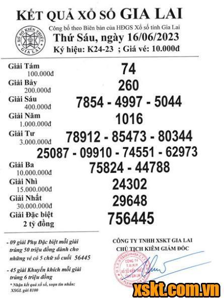 XSGL ngày 16/6/2023