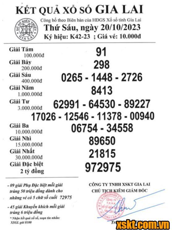 XSGL ngày 20/10/2023