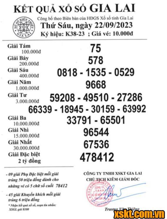 XSGL ngày 22/9/2023