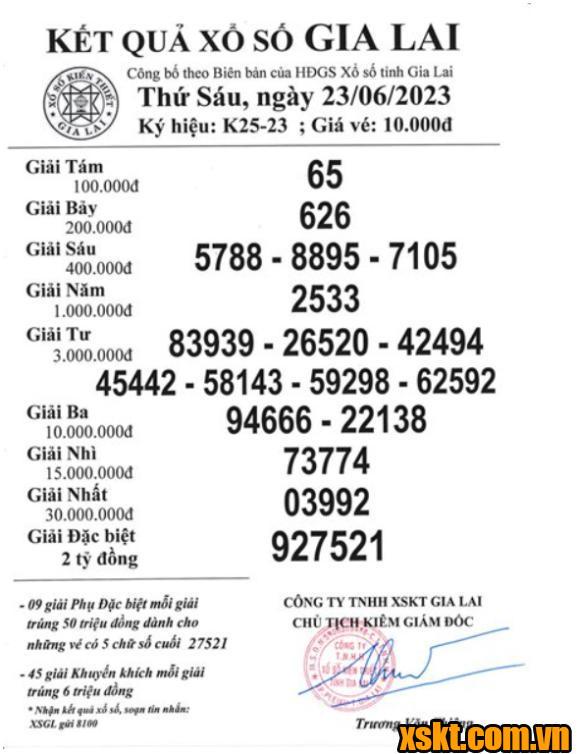 XSGL ngày 23/6/2023