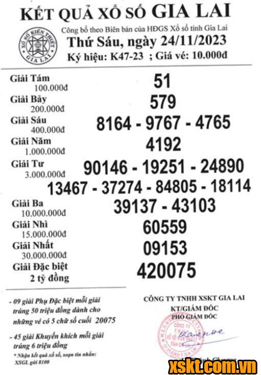 XSGL ngày 24/11/2023