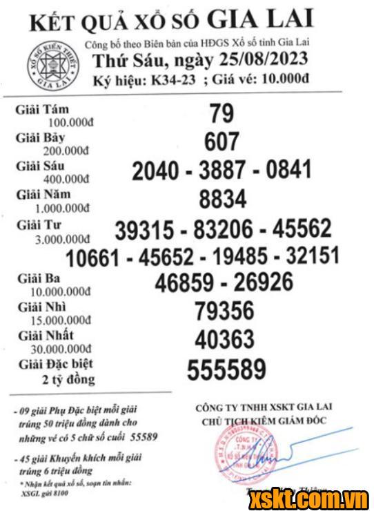 XSGL ngày 25/8/2023