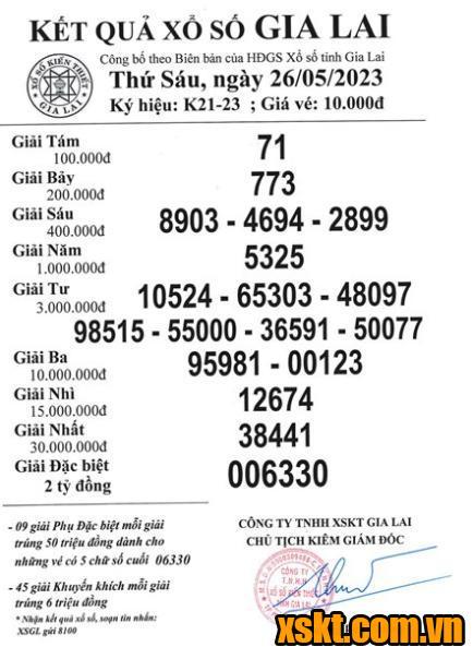 XSGL ngày 26/5/2023