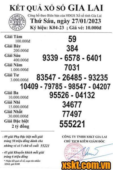 XSGL ngày 27/1/2023