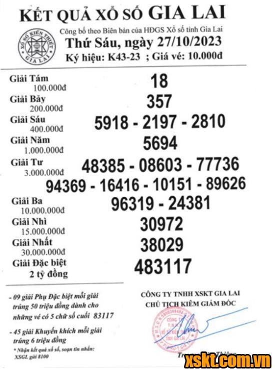 XSGL ngày 27/10/2023
