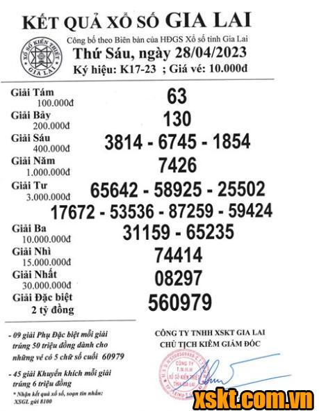 XSGL ngày 28/4/2023