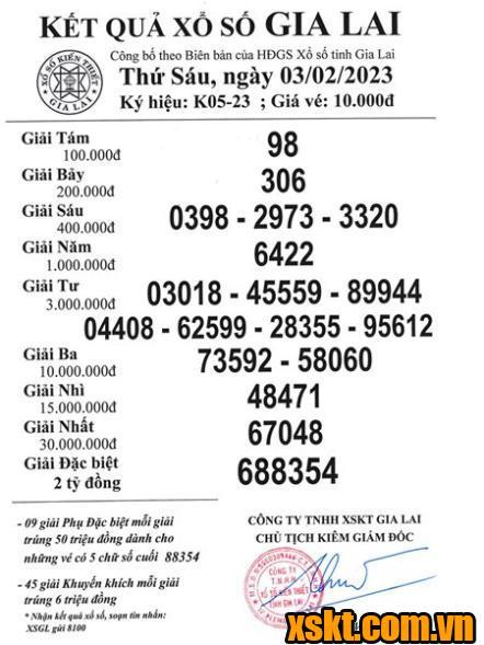 XSGL ngày 3/2/2023