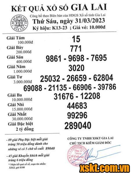 XSGL ngày 31/3/2023