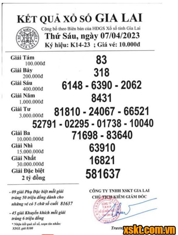 XSGL ngày 7/4/2023