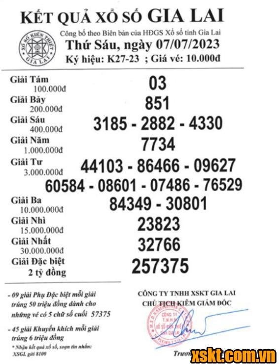 XSGL ngày 7/7/2023