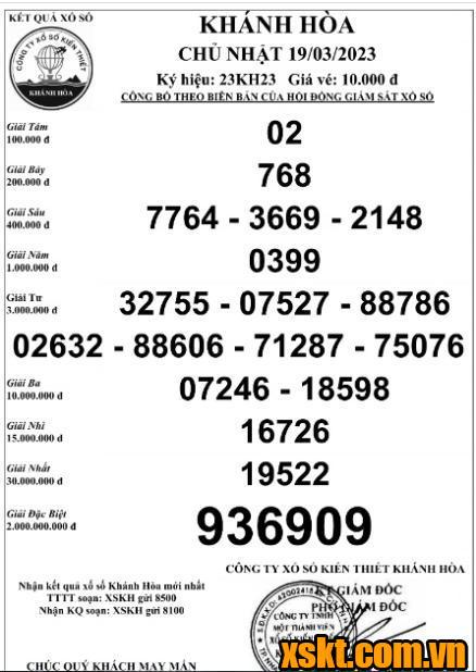 XSKH ngày 19/3/2023