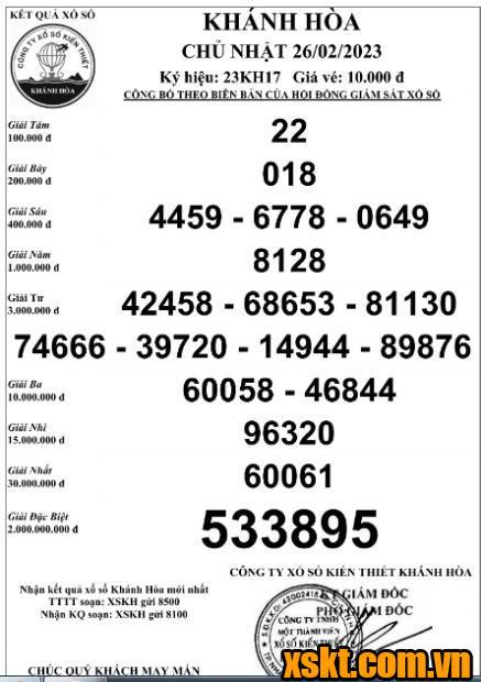 XSKH ngày 26/2/2023